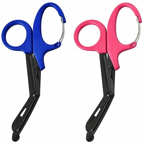 Stealth Black Coated First Aid Scissors, Stainless Steel Safety Scissors for Bandages, Gauze & Tape, Rounded Tip Emergency Scissors for First Aid Kit, Home, Travel & Workplace (Blue & Pink, 19cm)