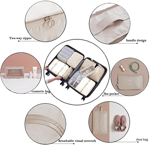 Bansga Packing Cubes for Suitcase 8 Sizes Suitcase Organizer Bags 8 pcs（Beige） — view 5