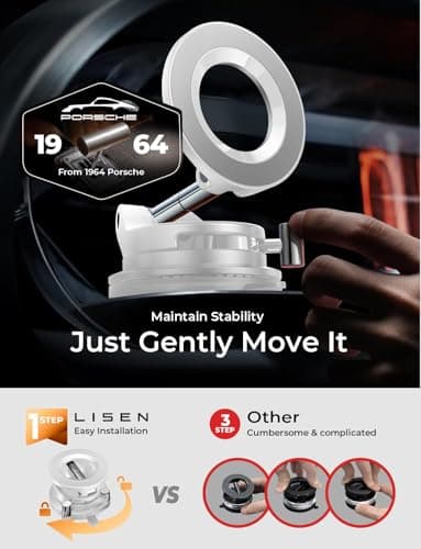 LISEN for Magsafe Car Mount, Magnetic Phone Holder for Car Phone Holder Magnetic [Strong Suction+22xN55] 2026 Upgraded Vacuum Mobile Phone Holder Car Phone Mount for iPhone 17-12, Small White — view 4