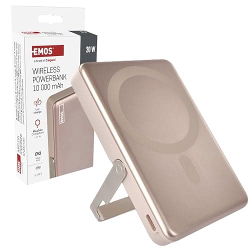 EMOS - Powerbank 10,000 mAh WI 1031 with magnet - Magnetic external battery with passthrough and wireless charging - USB-C port incl. USB data cable - for iPhone, iPad, smartphone, tablet - rose gold