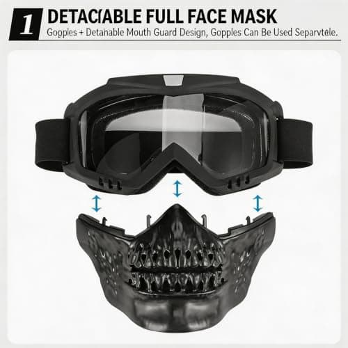 And Riding Goggles with Full Face Coverage, Detachable Lens and TPU Frame for Outdoor, Yard, and Travel Use Motorcycle Goggles Full Face Riding Detachable Cover Off Road Ski Cover Vented Goggle Set — view 4