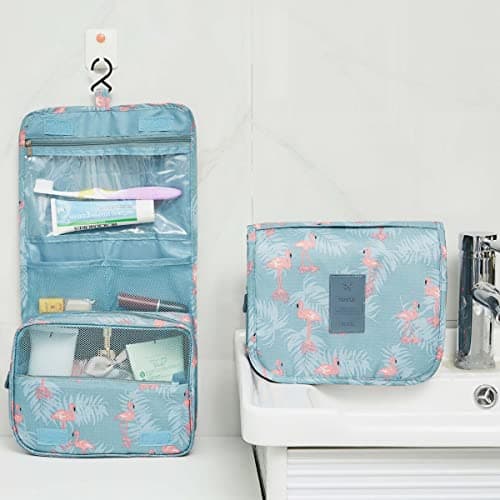 Travel Toiletry bag, Hanging Toiletries Wash Bag Makeup Cosmetic Organizer Bags for Women Girls Kids Waterproof Foldable (Flamingo) — view 2