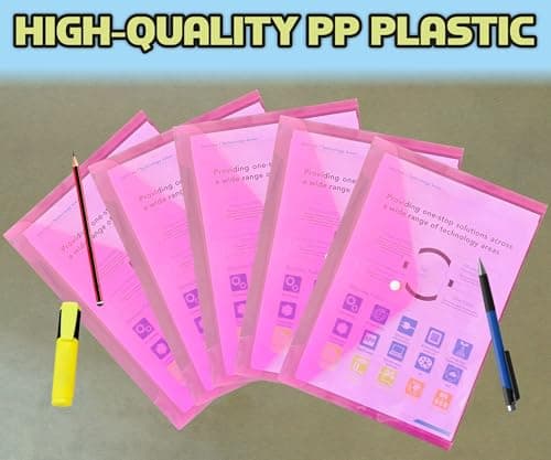 A4 Plastic Wallets for Documents with Button Closure, Pack of 10 (Pink) — view 5