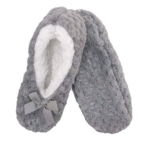 BambooMN Adult Super Soft Warm Cozy Fuzzy Soft Touch Sleeper Slippers Non-Slip Lined Socks – Grey – X-Large (UK Size 8-9)