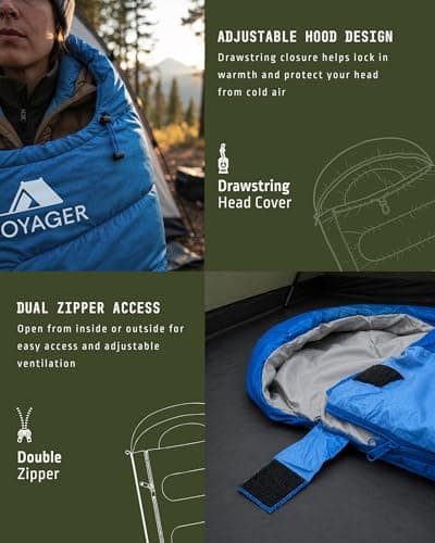 Voyager Sleeping Bag for Adults – Lightweight & Compact, Waterproof, 3-4 Season Warm & Cold Weather, Machine Washable, Ideal for Camping, Hiking & Backpacking, 220x30x80cm — view 6