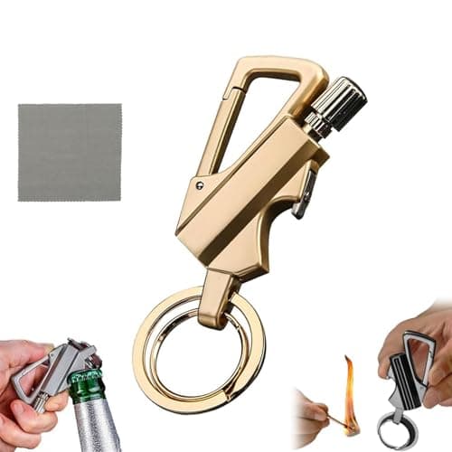 Permanent Match Infinity Lighter with Multitool Keychain, 3 in 1 Keychain Lighter, Waterproof Matches for Outdoor Survival, Men Gifts (Gold)