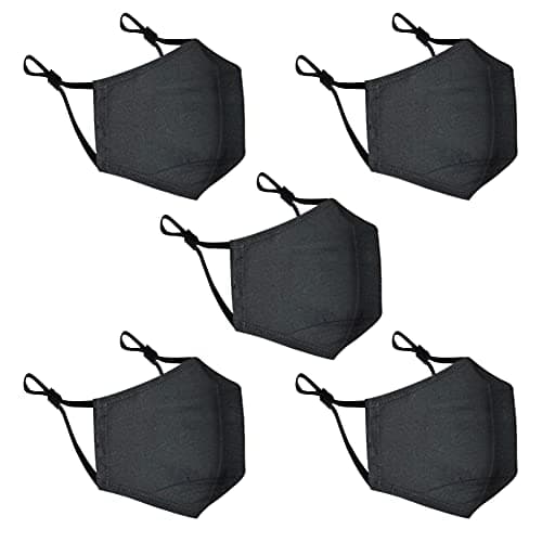 Cotton Face Mask 5 Pack | Handmade in UK Washable Reusable with Nose Wire | Filter Pocket | Adjustable Ear Loops | 3 Layers Cloth Face Masks for Women Men