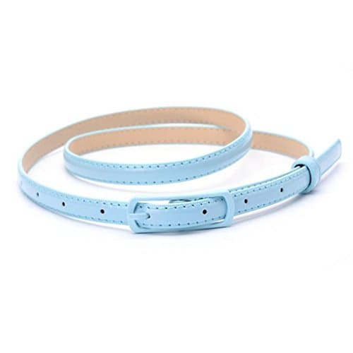 Little Finger Women Faux Leather Narrow Skinny Thin Waist Belt Buckle Strap Waistband size 35.43" - 43.31" (Sky Blue)