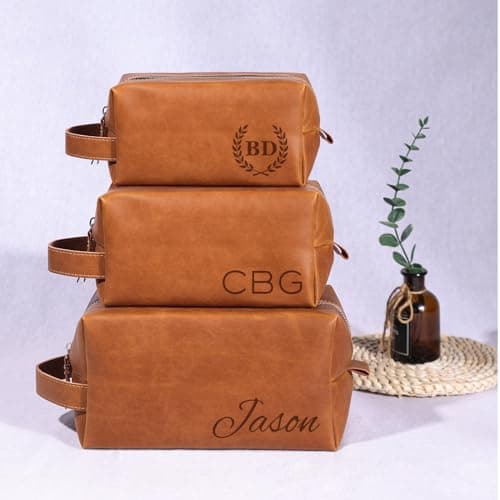 Personalized PU Leather Toiletry Bag for Men, Customized Shaving Dopp Kit with Engraved Monogram, Custom Travel Toiletry Bag for Groomsmen, Gift for Fathers Day, Christmas, Wedding, Anniversary — view 6
