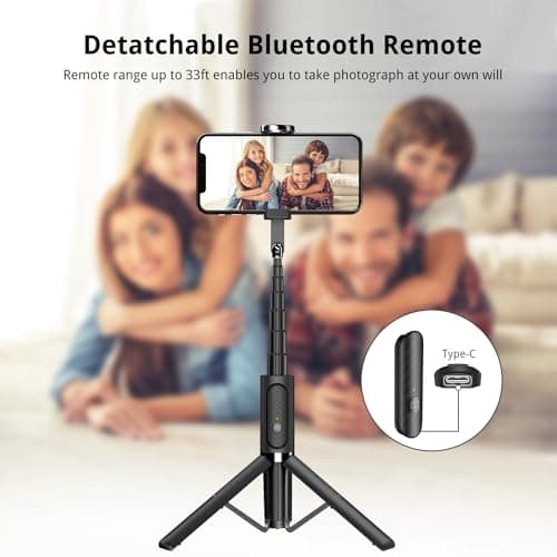 ATUMTEK Selfie Stick Tripod, 3-in-1 Extendable Aluminum Phone Tripod with Detachable Bluetooth Remote, Compatible with iPhone 17/16/15/14/13/12/11/11 Pro/XS Max/XR and Samsung Smartphones, Black — view 4