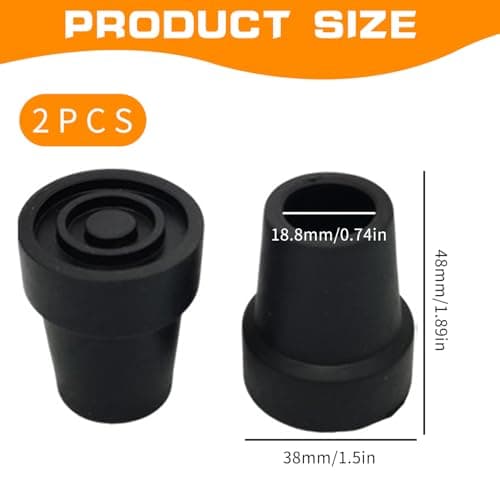 2 Pack Black Non-Slip Walking Stick Tips, Durable TPR Rubber Ferrules for Canes and Crutches, Universal Fit for Elderly and Hiking Use — view 2