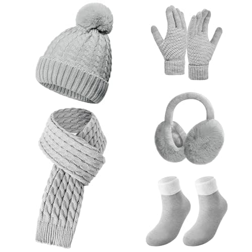 wokdsbl 5 PCS Hat and Scarf Set for Women Cold Weather Accessories
