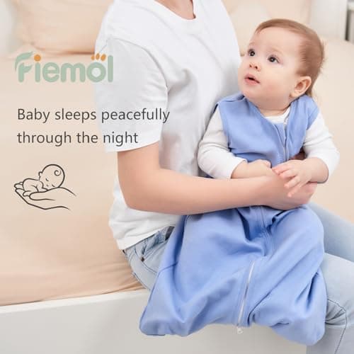 FIEMOL Baby Sleeping Bag 0-6 Months 0.5 Tog Baby Wearable Blankets Cotton, 3 Pack Summer Breathable Sleep Sack for Newborn Infant 58-66cm Apricot — view 5