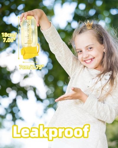 OLDLEY Kids Water Bottles with Straw 420ml/14oz Leakproof Tritan Water Bottle for School with Handle BPA Free Time Marker Sports Drinking Bottle for Boys Girls (Yellow) — view 3