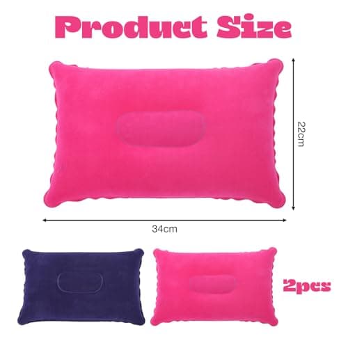 2Pcs Inflatable Pillow for Travel Blow Up Pillows for Sun Lounger Inflatable Cushion Inflatable Small Cushion Beach Pillow Neck Support for Travel Hiking Beach Fishing Camping Outdoors(Purple+Magenta) — view 2