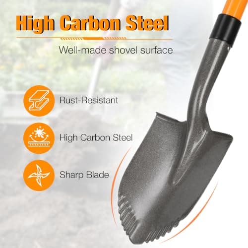 28-Inch Mini Garden Shovel, Kids Small Shovel, Fiberglass Handle with D-Grip & Serrated Alloy Steel Head for Car Emergency Kit, Beach, Planting & Light Duty Digging — view 2