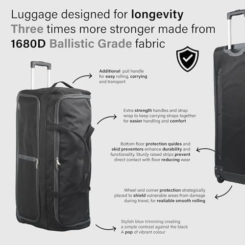 Aerostar 28" Medium Lightweight Duffle 2 Wheel Travel Bag Holdall Suitcase Check-in Luggage All Terrain (101L, Grey on Black) — view 5
