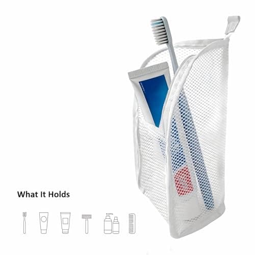 Compact Hanging Toiletry Organizer for Travel Lightweight Wash Bag with Hook Portable Camping Bathroom Storage -Saving Outdoor Shaving Kit for Adults Zippered Pouch (White, 22X13X13cm) — view 3