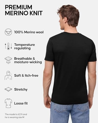 DANISH ENDURANCE 100% Merino Wool T-Shirt for Men, Relaxed Loose Fit, Odour-Resistant, 1 or 2 Pack, Black, XL — view 2