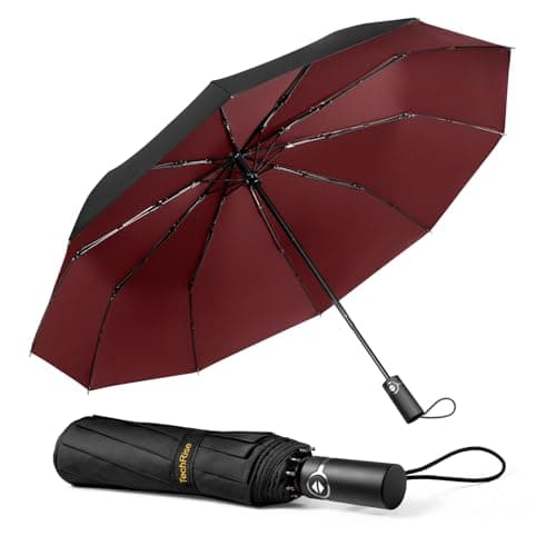 TechRise Umbrella Compact Windproof Travel Umbrellas: Easy Auto Open Close, Strong Fiberglass Frame, Durable Folding Lightweight Portable Automatic Backpack Umbrella for Men and Women, 10 Ribs
