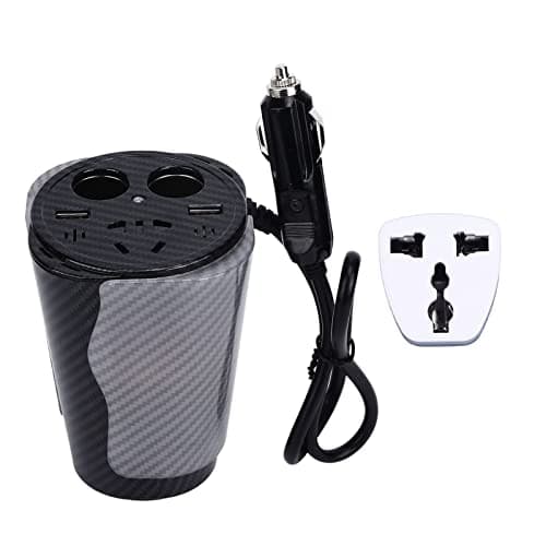 150W Car Power Converter with Voice Controlled LED Colorful Atmosphere Light USB Charging Converter Aluminium Alloy Cup Shaped