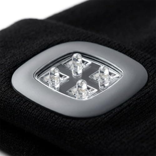 Komonee LED Beanie Hat Black Headlamp Plain Soft Comfortable USB Rechargeable Head Light for Men Women Warm Knitted Winter Woolly Night Running Dog Walker Headwear — view 4