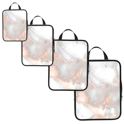 4 PCS Compression Packing Cubes, White Marble Rose Gold Printed Expandable Travel Organiser Packing Bags for Carry On Luggage Travel Accessories — view 2