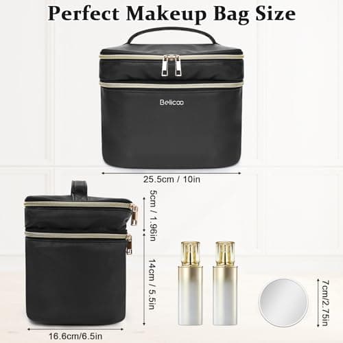 BELICOO Make up Bag, Large Double-Layer Travel Makeup Bag with Mirror — view 2