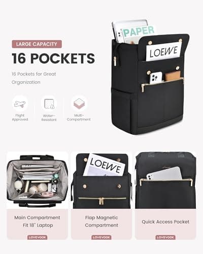 LOVEVOOK 18 Inch Backpack Womens, Large Laptop Rucksack Bag for Ladies, Daypacks for Office Teacher Nurse, Fashion School Bags for Work University Travel, Black — view 5