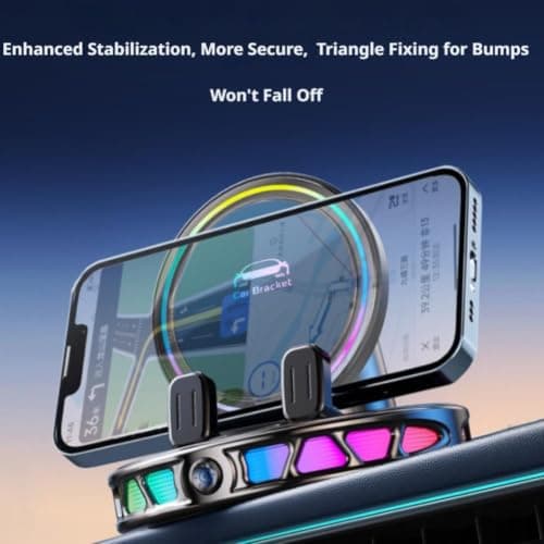 RGB Ambient Light Wireless Car Charger, 15W Auto-Clamping Wireless Charging Phone Holder with Vacuum Suction Cup, Fast Charging, 360° Rotating Car Mount Charger with 7-Color RGB Light — view 5