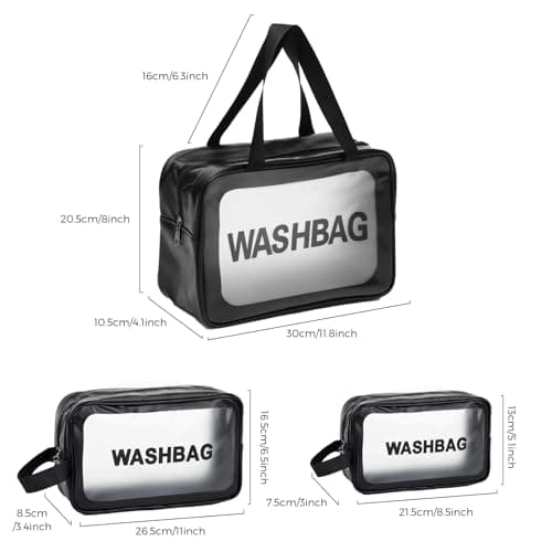 Woobroo Clear Travel Toiletries Bag for Women, 3 Pack Toiletry Bags with Zippers Travel Essentials PVC Waterproof Cosmetic Clear Wash Bag for Girls, Black — view 2