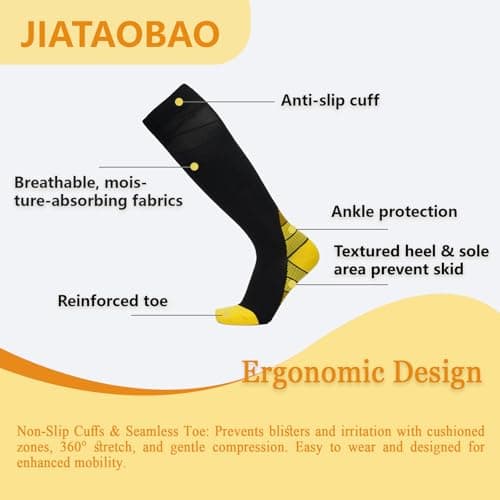 JIATAOBAO Compression Socks for Men & Women 20-30 mmHg Medical Grade – Graduated Support for Running, Travel, Nursing & Pregnancy Boost Circulation, Reduce Swelling, Anti-Slip Design (yellow, S/M) — view 4