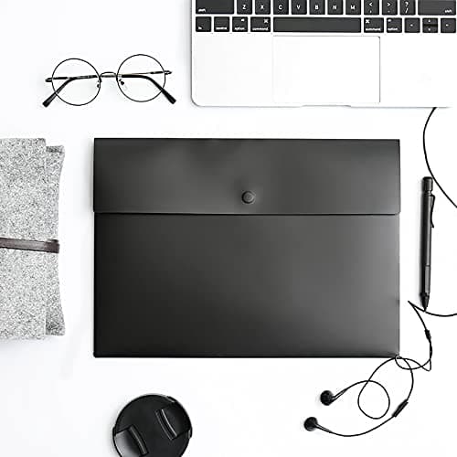 VANRA 5 Pieces A4 Envelopes Folders for Paperwork Plastic Wallets Document Organizer with Snap Button Closure A4 Letter Size (Black) — view 5