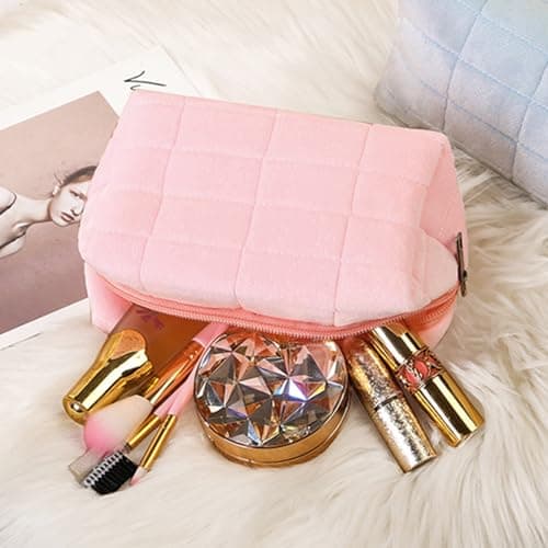 YONEEKSS Small Makeup Bag, Fluffy Travel Cosmetic Bag, Cute Zippered Toiletry Organizer Case, Daily Makeup Pouch for Women Girls (Pink) — view 4