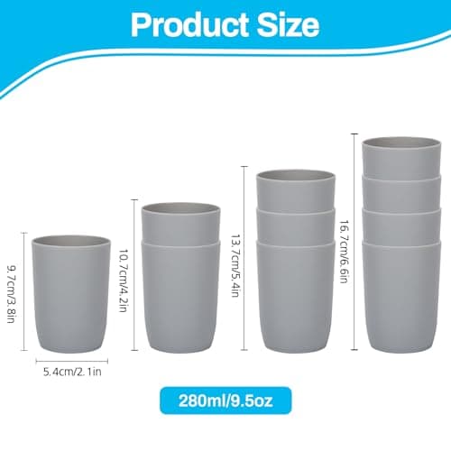 Topsky 4-Pieces Dishwasher Safe Plastic Tumblers Travel Mouthwash Cup Reusable Water Cup Travel Camping Portable Cups Coloured Plastic Cups Grey 280ml — view 2