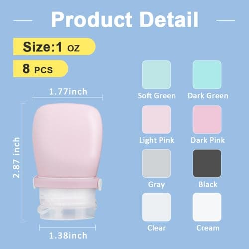 Mulaibdin 8 Pcs Travel Bottles for Toiletries, Silicone Travel Containers 30ml with Labels, Leakproof Toiletry Bottles Refillable for Liquids, Small Mini Squeeze Bottle Travel for Shampoo,Lotion,Cream — view 2