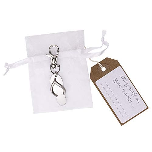 Travel Clip on flip Flop Design Metal Bag Charm with Travel Safely Message — view 3