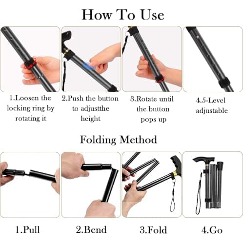 Walking Stick - Folding Walking Sticks for Women & Men, Lightweight Collapsible Walking Stick, Ideal for Arthritis, Heavy Duty, Adjustable Foldable Walking Sticks for Travel Use (Red) — view 3