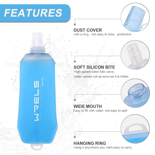 WRELS 200ml/350ml/500ml Collapsible Soft Flask,BPA Free Folding Soft Water Bottle with Hanging Ring,Lightweight TPU Hydration Flask for Running Marathon Cycling Hiking(200ml-2 Packs) — view 3