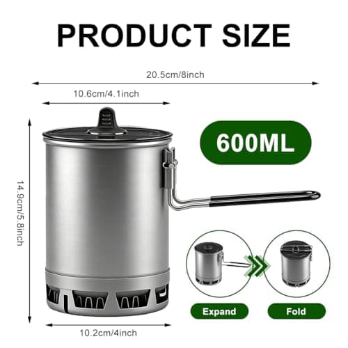 Camping Pot 600 ml 162 g Ultralight Foldable with Heat Exchanger for Outdoor Gas Stove Highly Efficient Camping Cooking Pot for Hiking & Travel — view 2