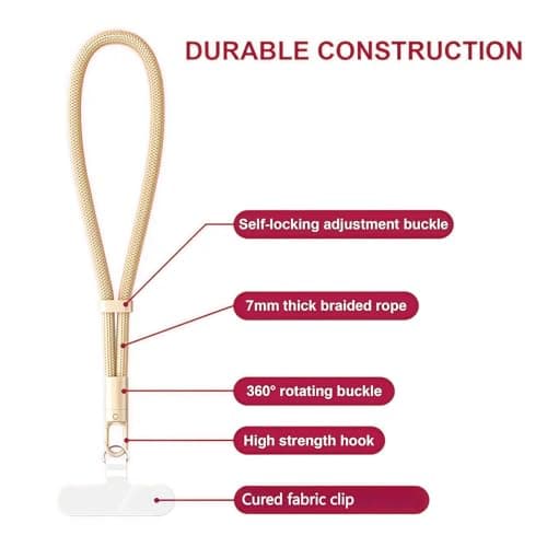 Phone Wrist Strap,Anti Theft Phone Chain,Safety Lanyard for Pho/ne,Adjustable Ph/one Strap Wrist,Cellphone Lanyard with Tether Tab,Anti Lost Bracelet Hand Strap for Ph/ones Case Cameras Keys（BEIGE） — view 3
