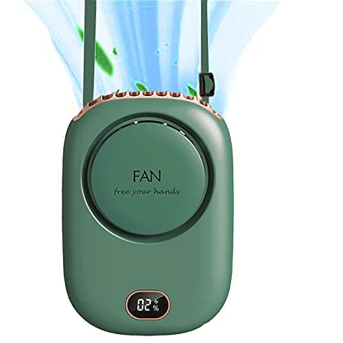 Mini Wearable Personal Fan, Hanging Neck Rechargeable Portable Summer Cooling Fan with Lanyard and Bracket, Powerful 3 Speed 120 Degree Wide-angle Clip on Waist Outdoor Bladeless Small Fans (Green)