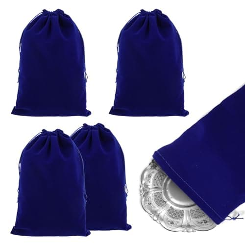Amabro 4PCS Silver Storage Bags, 11.8" x 7.8" Anti Tarnish Cloth Bag
