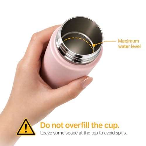 Exllena Small Insulated Water Bottle with Push-Button Lid – 220ml Mini Flask, Leakproof Mini Water Bottle for Coffee, Milk, Travel, School & Office Use(Yellow & White) — view 3