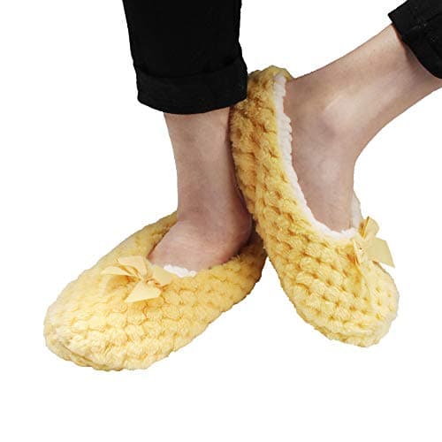 BambooMN Adult Super Soft Warm Cozy Fuzzy Soft Touch Sleeper Slippers Non-Slip Lined Socks – Yellow – Medium (UK Size 4-5) — view 2