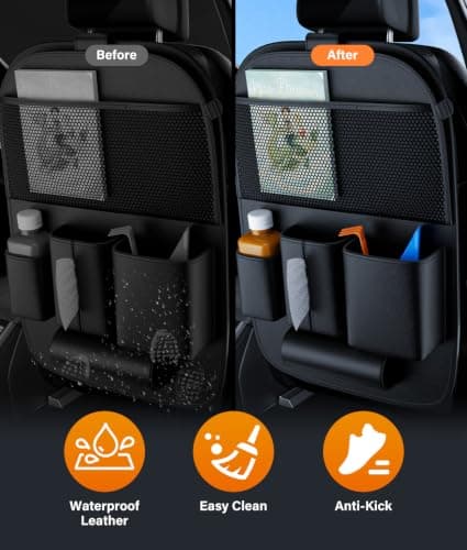 WADEO 2-Pack Leather Car Backseat Organiser with Foldable Table Tray — view 6