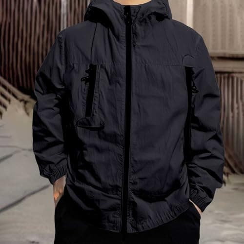 Anbiryeik Waterproof Jackets for Men Uk Hooded Hiking Jacket Lightweight Softshell Windbreaker Breathable Packable Raincoat Summer Pullover Top for Travelling Work Cycling Camping Black 4XL — view 2