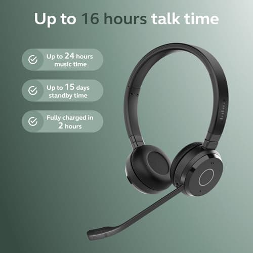 Jabra Evolve 65 TE (3rd Edition 2025) Wireless Bluetooth Stereo Headset with Mic, Connect to Two Devices, 16h Battery, Noise-Cancelling Microphone, USB-A Adapter, MS Teams Certified, Black — view 6