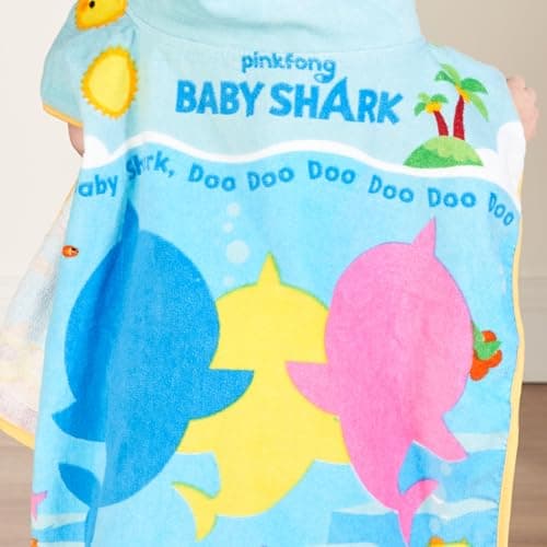 Baby Shark Poncho Towel 100% Cotton Terry 12M+ Super Absorbent Machine Washable 50 x 50cm Unisex Baby Bath Beach Swimming Towel for Children with Hood — view 4