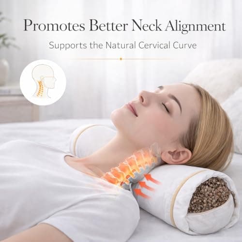 BEAN DELUXE Buckwheat Pillow Adjustable Firm Organic Cotton Bolster Neck Roll Pillow for Pain Pain Relief Sleeping Round Support Cervical Pillows, White 3'' x 16'' — view 5